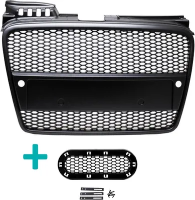 Produktbild von Kühlergrill Wabengrill Schwarz Seidenmatt + Kennzeichenleiste passend Audi A4 B7 04-08 + RS4