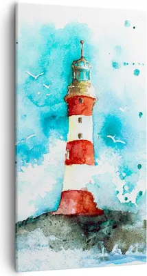 Produktbild von Bild auf Leinwand - Leinwandbild - Leuchtturm Wasser Illustration Welle - 55x100cm - Wand Bild - Wanddeko - Leinwanddruck - Bilder - Kunstdruck - Leinwand bilder - Wandkunst - PA55x100-2939