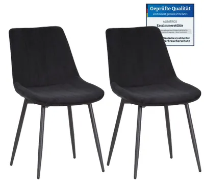 Obrázok produktu pre Albatros BOSA zamatová stolička čierna - sada 2 jedálenských stoličiek v modernom retro dizajne, čalúnené a ergonomické, poťah testovaný DEKRA, ľahko udržiavateľný