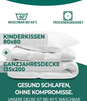 Produktbild von KNERST® Kinder Bettdecke Set mit Kissen - Kinder Bettdecken Set für kuschelig, weiche Träume - Größe: Decke 135x200 cm / Kissen 80x80 cm