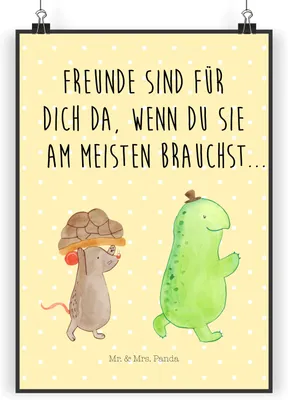 Produktbild von Mr. & Mrs. Panda Bild Schildkröte Maus DIN A5 - Gelb Pastell - Geschenk, Freunde, drucke, Plakat, Beste, Wanddekoration, Wandbild, Kunstdruck