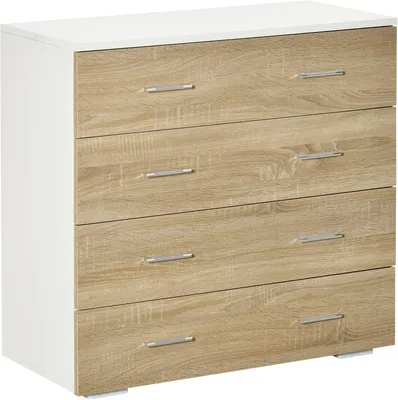 Image de Meuble de rangement - Commode - Armoire - Table de chevet - Meuble - Bois en chêne, finition blanche - 4 tiroirs spacieux - Conception anti-basculement