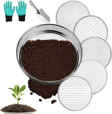 Image de Famanu, passoire de jardin de 25 cm, en acier inoxydable, avec 5 tamis interchangeables