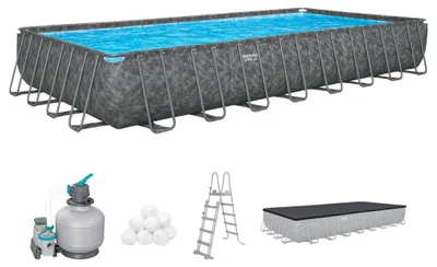 Produktbild von Bestway® APX365™ Winterfestes Frame Pool Komplett-Set mit Sandfilteranlage 956 x 488 x 132 cm, Marmor-Optik (Dunkel), eckig