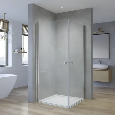 Produktbild von AQUABATOS 100 x 100 x 187 cm Eckeinstieg Drehtür ESG 5 mm Sicherheitsglas Duschkabine Eckdusche Klarglas Duschwand Rahmenlose Duschtür