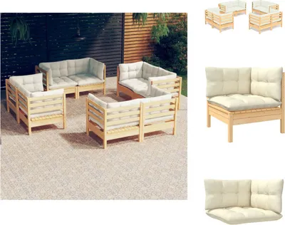 Produktbild von vidaXL 8-tlg. Garten-Lounge-Set mit Creme Kissen Kiefernholz -  Gartenmöbel-Sets