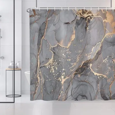 Obrázek produktu pro Šedá mramorová sprchová záclona 180 x 200 cm, pratelná, voděodolná
