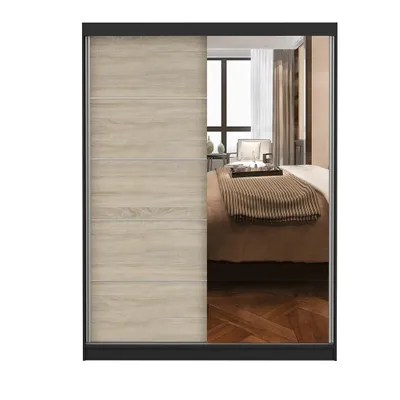 Produktbild von Schwebetürenschrank Kleiderschrank 150 cm Schwarz/Sonoma mit Spiegel - Vista 05