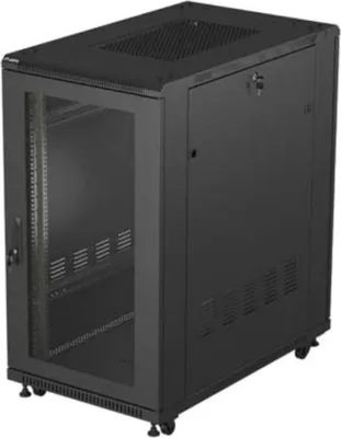 Zdjęcie produktu dla Lanberg FF01-6022-23B, Stojak wolnostojący, 22U, 800 kg, Zamek, Relingi, Kółka