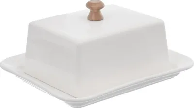 Image de Boite à beurre en porcelaine avec manche en bois