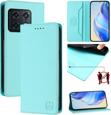 Produktbild von Lederhülle für OnePlus 10 Pro Hülle Flip Brieftasche Kartenfächern Ständer Schutzhülle Türkis