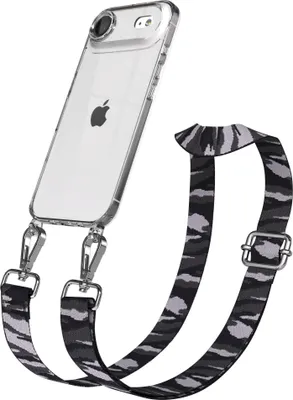 Produktbild von EAZY CASE Handykette - Verstellbarer Trageriemen kompatibel mit Apple iPhone Air, Handykordel mit transparenter Silikon-Hülle, Karabiner Silber, Camouflage Style, Band in Grau