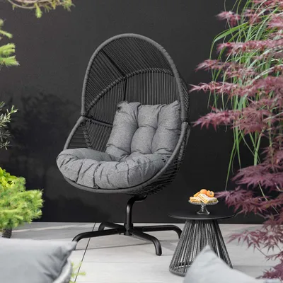 Produktbild von di volio Gartensessel LENO - schwarz, Lounge Sessel aus PE-Rattan mit Stahlgestell, bequem & wetterfest