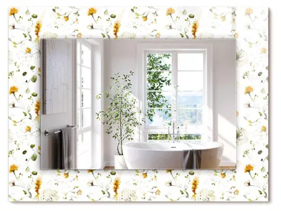 Produktbild von Blatt-Blumen-Muster – Rechteckiger Spiegel mit Druck 80x60 cm – Modern - Dekorativ für die Wand