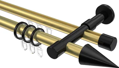 Produktbild von Interdeco Rundrohr-Innenlaufstange / Gardinenstange (Kombination) Messing-Optik / Schwarz, Typ Prestige Savio (Kegel), 20 mm Ø 2-läufig, 140 cm
