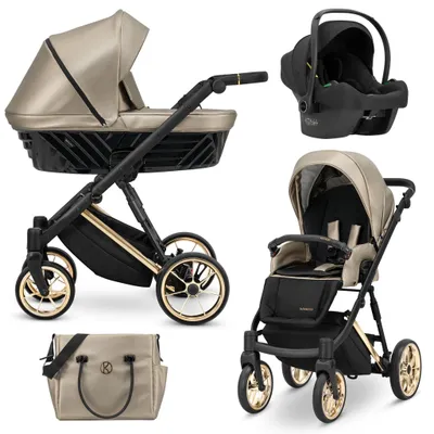 Image de Kunert IVENTO PREMIUM 3in1 Poussette éco-cuir marron avec cadre doré