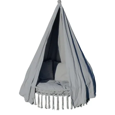 Produktbild von AS-S CHILL Hängesessel Schwebeliege Hängelounger Hängenest Hängezelt Hängesofa Doppellounge mit vielen Kissen und Vorhang in grau für 2 Personen faltbar klappbar