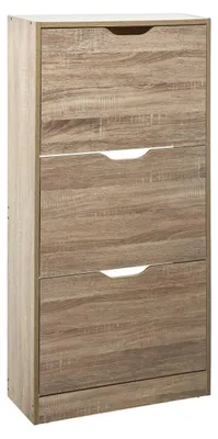 Image de Armoire à chaussures à 3 compartiments, imitation chêne, pour entrée