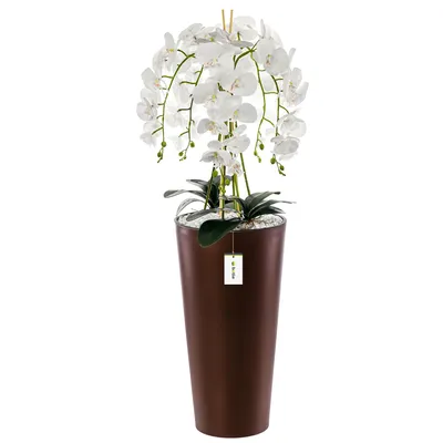 Produktbild von Künstliche Orchidee Kaskaden Blumenstrauß Weiß im Topf Kupfer H 110 cm Heimbüro Dekoration, Kunstpflanze Orchidee, Kunstblume, Künstliche Orchidee im Topf