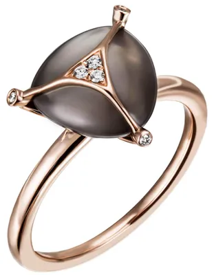 Produktbild von Ring grauen Mondstein-Cabochon 6 Diamant Brillanten 585 Gold Rotgold Innenumfang 58mm  Ø18.5mm