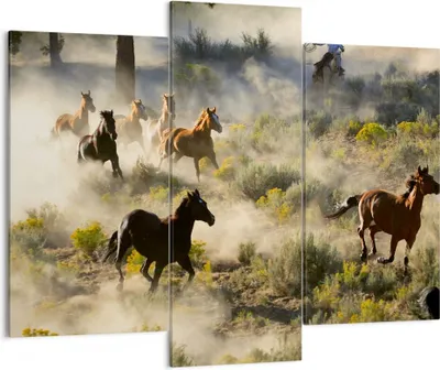 Produktbild von Bild auf Leinwand - Leinwandbild - Cowboy Cowgirl Pferd - 130x100cm - Wand Bild - Wanddeko - Leinwanddruck - Bilder - Kunstdruck - Wanddekoration - Leinwand bilder - Wandkunst - CB130x100-2201