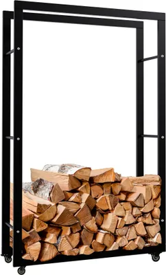Produktbild von CLP Kaminholzständer Keri mit Rollen aus schwarzem Metall schwarz 25x80x125 cm