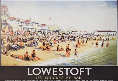 Zdjęcie produktu dla Narodowe Muzeum Kolejnictwa w Lowestoft, obraz na drewnianej desce, motyw: "Strand", wymiary: 40 x 59 cm