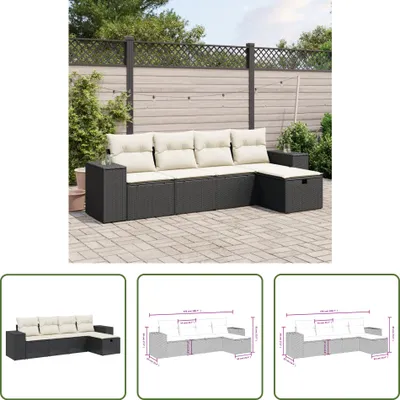 Produktbild von The Living Store 5-tlg. Garten-Sofagarnitur mit Kissen Schwarz Poly Rattan