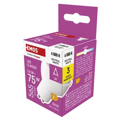 EMOS LED Lampe Spot, MR16 mit GU10 Sockel, 5,8W Ersatz für 75W Halogenlampe, Helligkeit 565 lm, Neut
