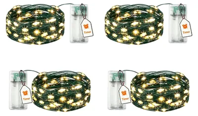 Lichterkette 4er-Pack, batteriebetrieben, Timer, grün, 60 g