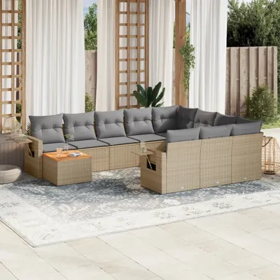 Produktbild von 11-tlg. Garten-Sofagarnitur mit Kissen Beige Poly Rattan 3224750
