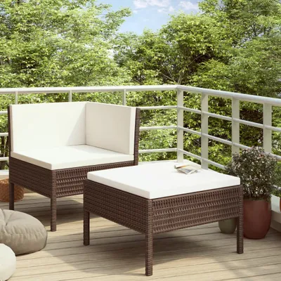 Produktbild von 2-tlg. Garten-Lounge-Set mit Auflagen Poly Rattan Braun , Gartenmöbel-Sets Design 2024