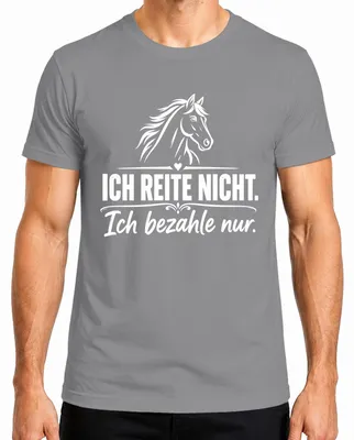 Zdjęcie produktu dla Koszulka męska, kolor szary, rozmiar 3XL. Nadruk: "Nie jeżdżę konno. Tylko płacę za konia." (Humorystyczne, sarkastyczne)