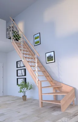 Produktbild von Holztreppe Rhodos in 1/4 gewendelter Ausführung-Buche links-Design Geländer Holzrundstäbe-ohne Setzstufen