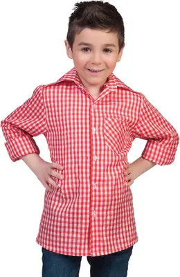 Productafbeelding van Tirolerhemd voor kinderen, jongensmodel, geruit, rood-wit, maat 116