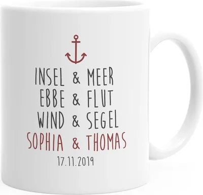 Produktbild von personalisierte Kaffeetasse Liebesgeschenke Anker Liebe Spruch mit Namen & Datum anpassbar Hochzeitsgeschenk SpecialMe® weiß Keramik-Tasse