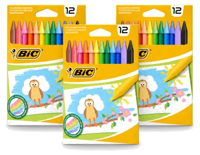 Produktbild von 3 x BIC Wachsmalstifte - verschiedene Farben - 12 Stück - Vorteilspackung - 3 Stücke