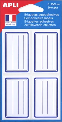 Produktbild von APLI Buchetiketten weiß/blau 36 x 56 mm liniert 20 Etiketten