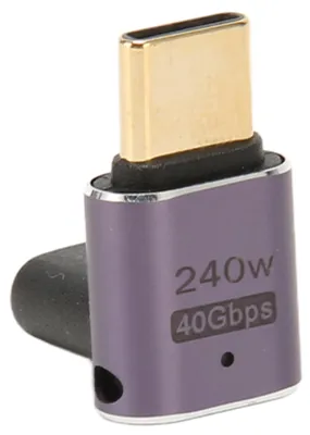 Zdjęcie produktu dla Przejściówka USB-C kątowa, żeńska na męską, 40 Gb/s, ładowanie PD 240 W, 8K 60 Hz, z wygięciem w środkowej części, typ C 4.0, do komputera i telefonu