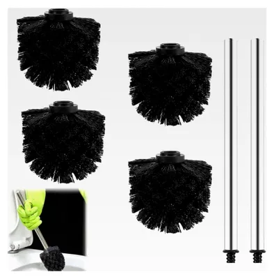 Produktbild von WC Bürstenkopf für Klobürsten, Ersatzbürstenkopf für Toilettenbürsten, Ø 8 cm aus Kunststoff, 4 Stück Schwarz mit 2 Edelstahlstielen