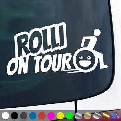 Produktbild von PantherPixel Rollstuhlfahrer Aufkleber Rolli on Tour Handicap Sticker Auto Geschenkidee Farbe Weiss