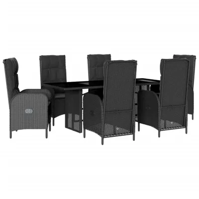 Obrázek produktu pro vidaXL 7dílný zahradní jídelní set s polštáři Black Poly Rattan