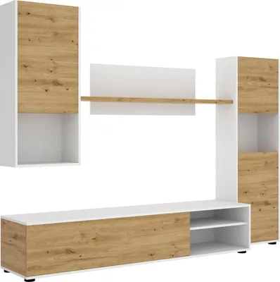 Produktbild von Wohnwand Foraker,  220 x 41 x 180 cm,  Node Oak und Weiß