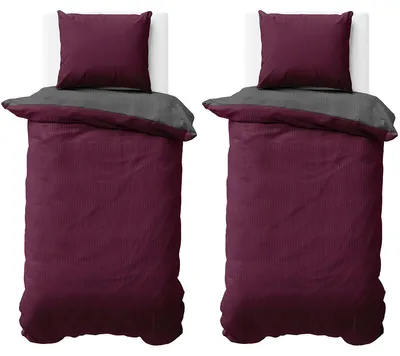 Produktbild von Seersucker Bettwäsche 135x200 cm Bordeaux Anthrazit Wende Doubleface Mikrofaser Bettbezug 4 teilig