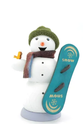 Produktbild von Kuhnert Erzgebirge Räucherfigur Räuchermännchen Schneemann mit Snowboard 13 cm