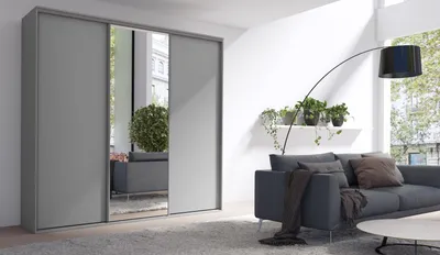 Obrázek produktu pro Třídveřová šatní skříň 254 cm se zrcadlem AMBOY 5 - šedá