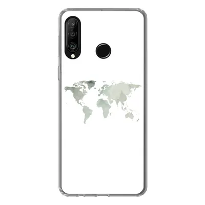 Produktbild von MuchoWow® Handyhülle Schutzhülle Hülle für Huawei P30 Lite Weltkarte - Grün - Grau Silikon Softcase Handy Hülle - Handyhülle