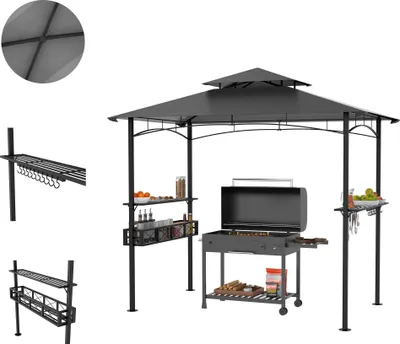Produktbild von XINZI Grillpavillon BBQ-Pavillon Stahl Grill Pavillon Stabil Wasserdicht Winterfest mit Doppelschichtdach,  244 x 153 x 250 cm Dunkelgrau