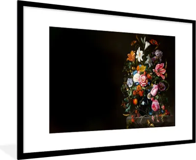 Produktbild von MuchoWow® Gerahmtes Poster Alte Meister - Kunst - Vase mit Blumen - Jan Davidsz de Heem 90x60 cm - Poster mit Schwarzem Bilderrahmen Wandposter Rahmen Foto Bilder - Wanddekoration - Fotos