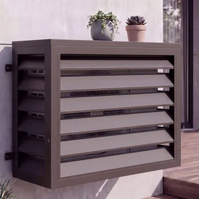 Immagine prodotto di Copertura per impianto di climatizzazione/scambiatore di calore HWC-O43, copertura per griglia di protezione, metallo 73x97x38 cm ~ marrone scuro